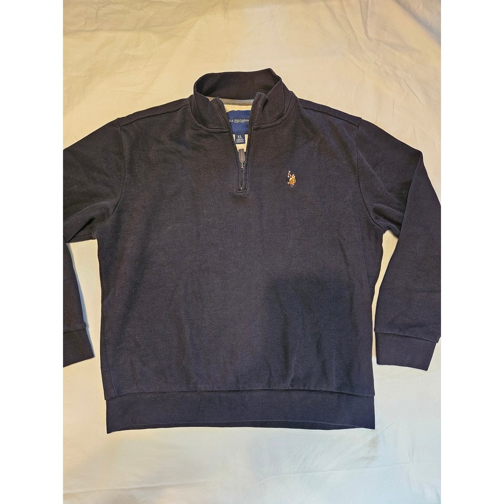 US Polo Assn Mens Quarter Zip Pullover Sweatshirt Black XL‎ Logo Horse and Rider